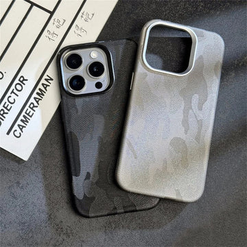 iPhone 15 Series Camouflage Magnetic Leather Case With Camera Bumper